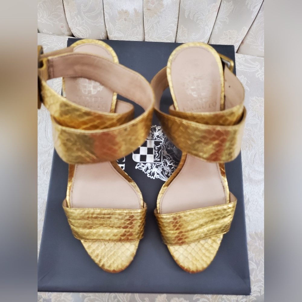 Vince Camuto Ankle Strap Sandals, Gold, 7 1/2 M, Slightly Worn